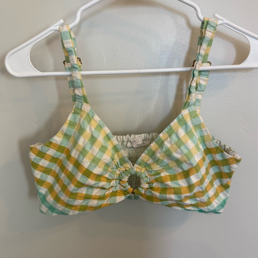 O'Neill Yellow & Light Green Gingham Crop Bralette